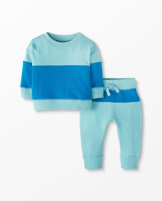 BLUE HOODIE WITH COLOR BLOCK IN FRENCH TERRY, BABY