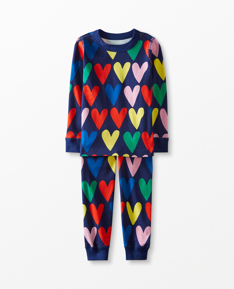 Long John Pajamas In Organic Cotton in Happy Hearts - main