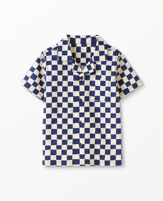 Boys' Navy Blue Print Button Up In Cotton Popl in 100% Cotton - Size Big Kids 12 by Hanna Andersson
