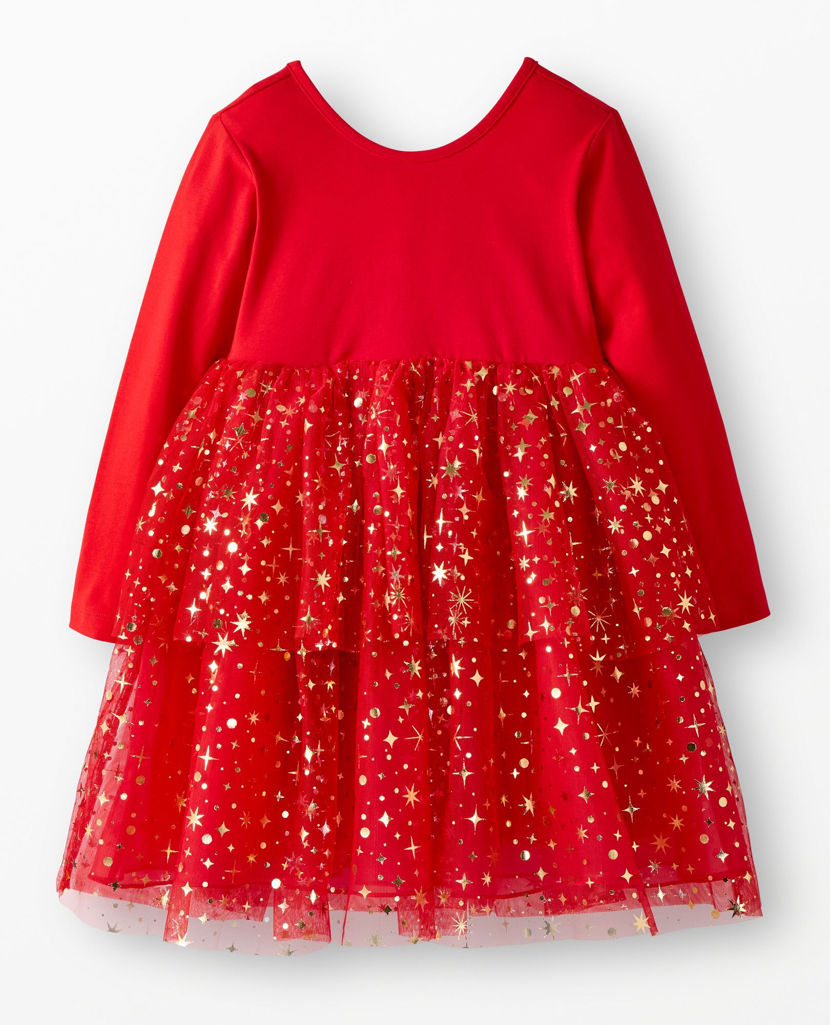 Long Sleeve Tulle Shimmer Dress in Ribbon Red - main