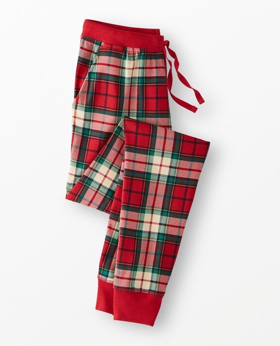 Women's Red Holiday Plaid Jogger Pajama Pants in 100% Organic Combed Cotton - Size Adult S by Hanna Andersson