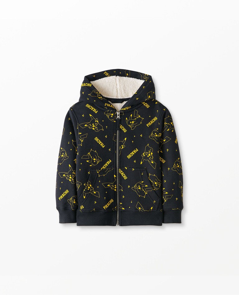 Pokémon Faux Shearling Hoodie In French Terry in Pikachu on Black - main