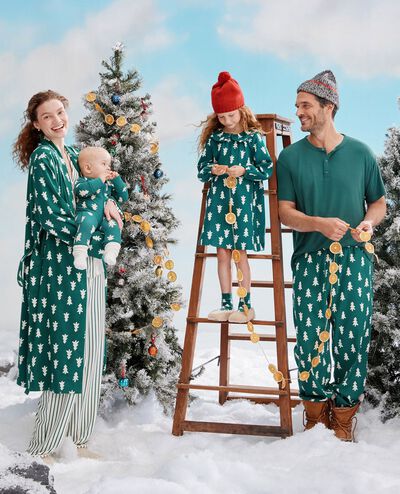 Holiday HannaSoft™ Stretch Sleeper in Happy Trees on Green - main