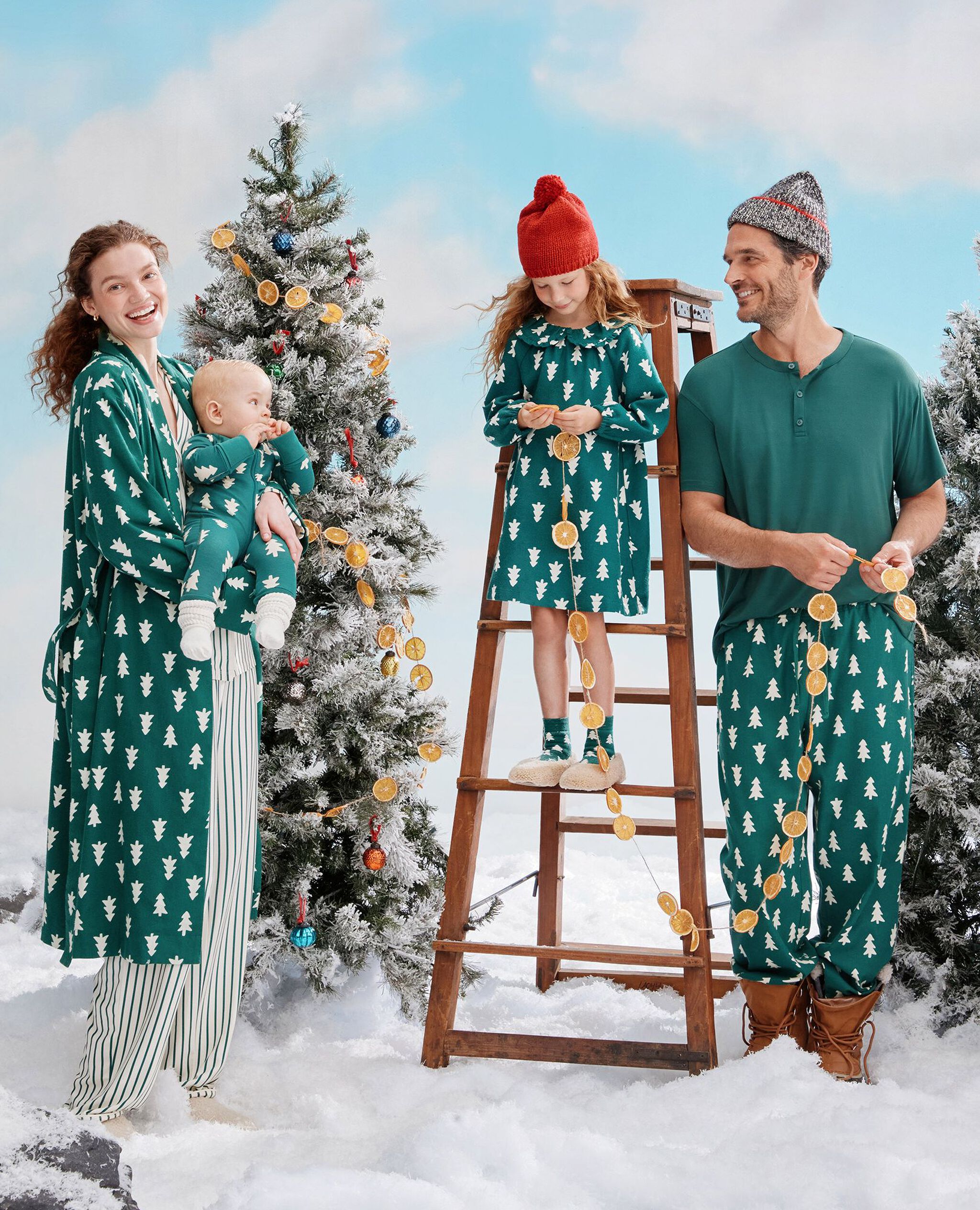 Holiday HannaSoft™ Stretch Sleeper in Happy Trees on Green - main