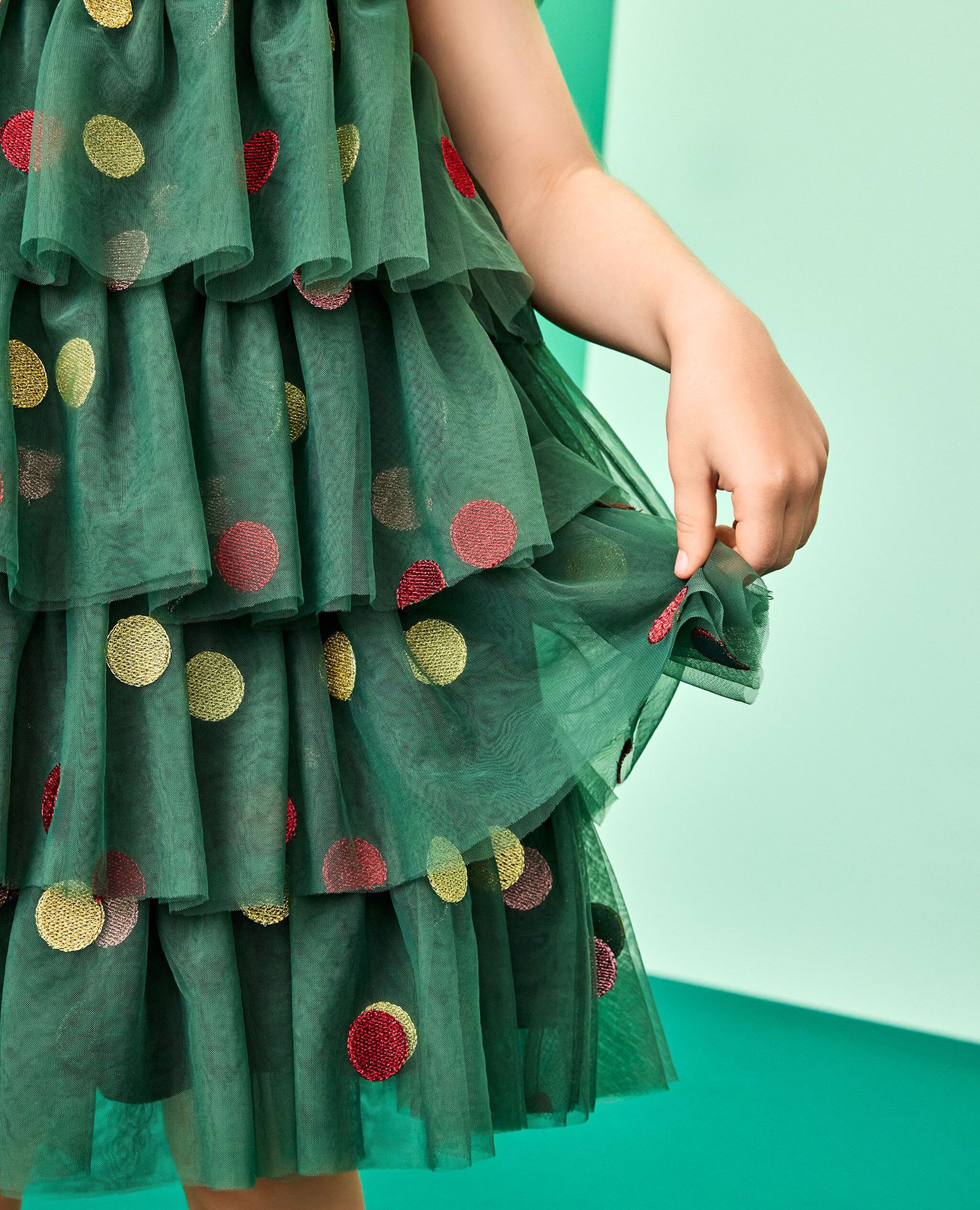 Tulle Christmas Tree Dress in Ornaments Embroidery - main