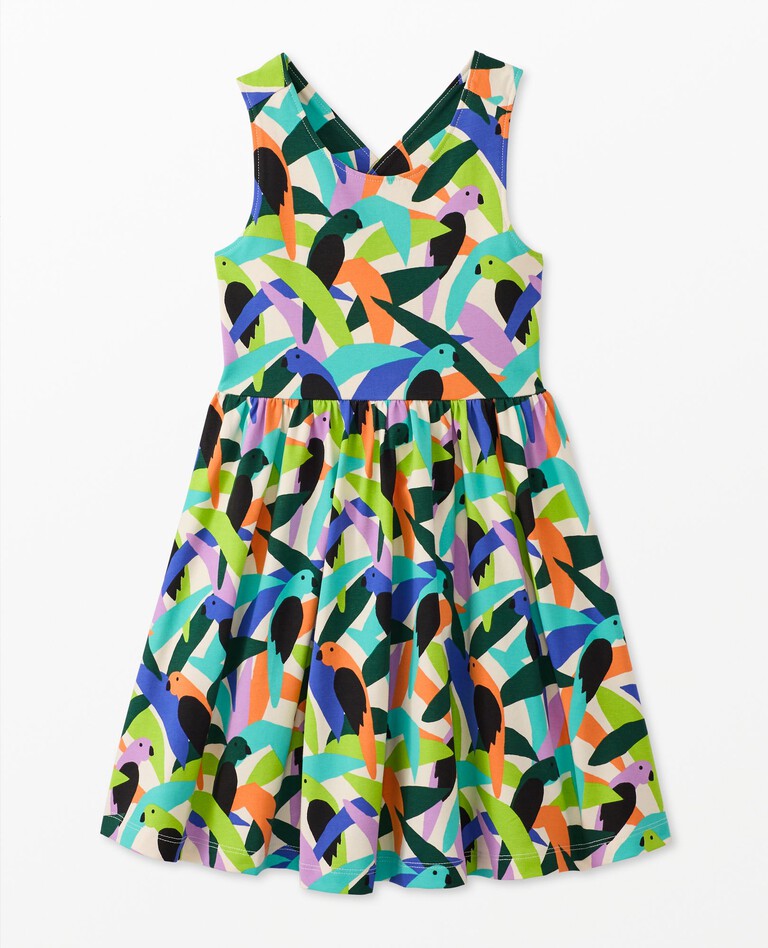 Crossback Skater Dress with Pockets in Parakeet Tree - main