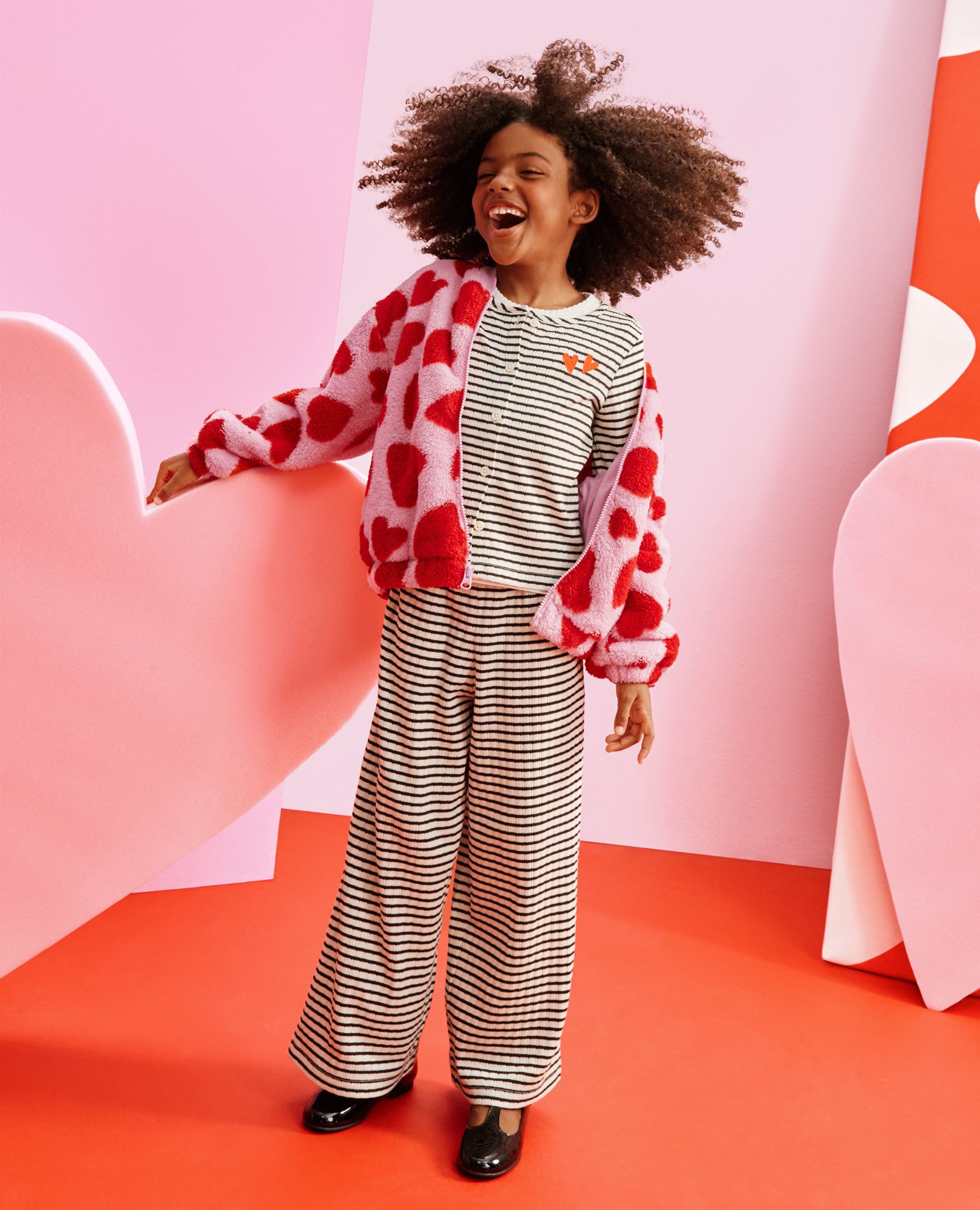 Long Sleeve Pointelle Top & Wide Leg Pants Set in Soft Black/Ecru - main