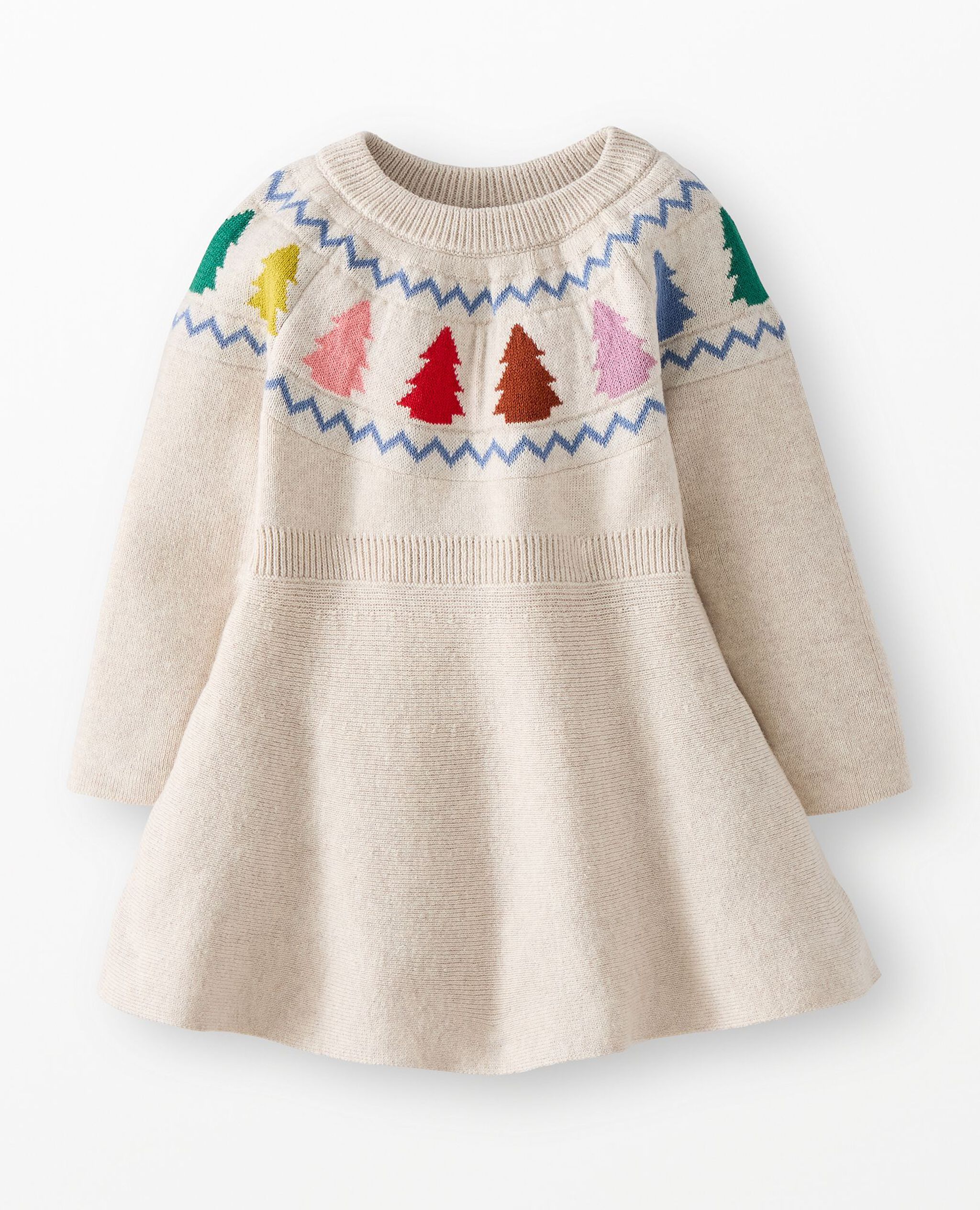 Baby Holiday Sweater Dress in Festive Forest on Oat Heather - main