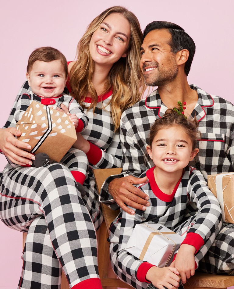 Women's Holiday Print Long John Pajama Top in Buffalo Plaid - main