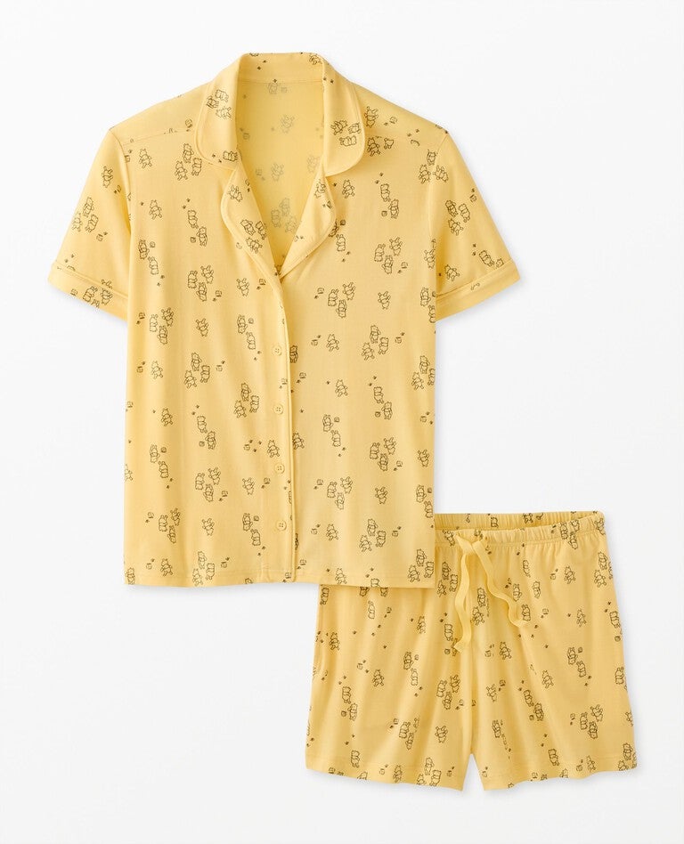 Women's Disney Winnie the Pooh Short Sleeve Pajama Set in HannaSoft™ in Winnie the Pooh Yellow - main