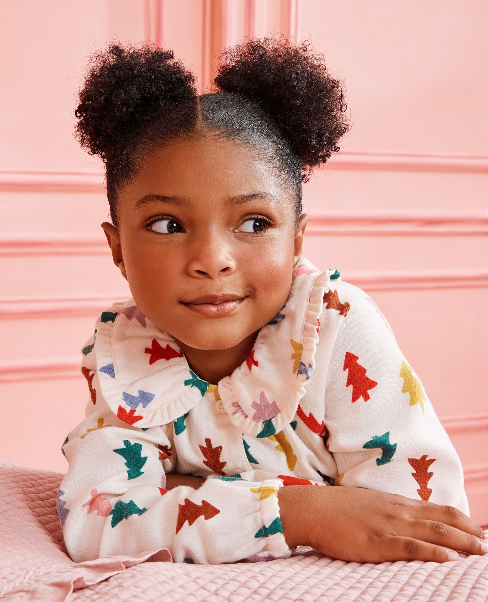 Holiday Flannel Ruffle Pajama Set in Festive Forest on Ecru - main