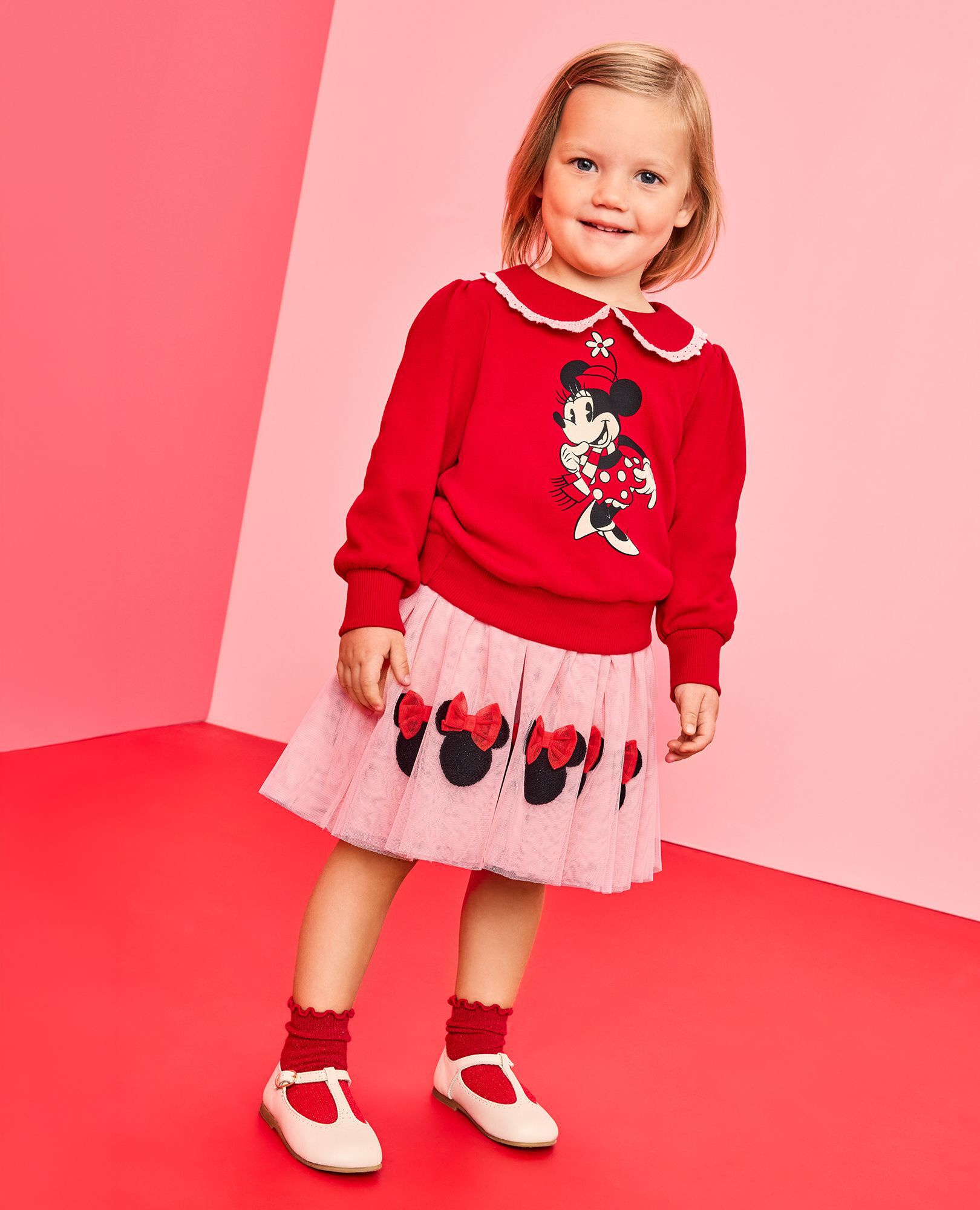 Disney Minnie Mouse Holiday French Terry Sweatshirt in Minnie on Red - main