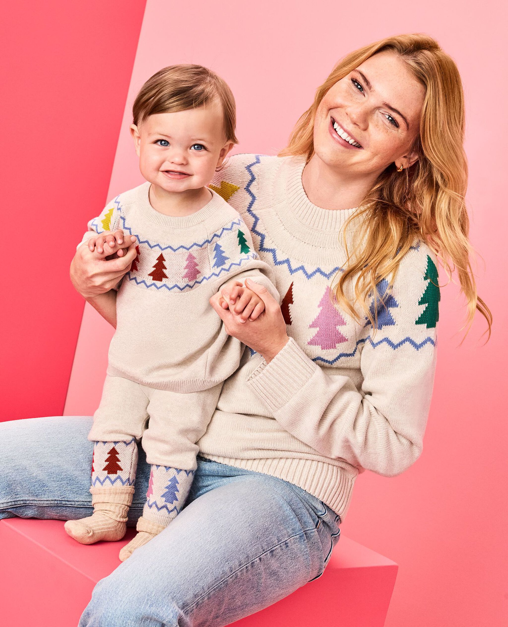 Adult Holiday Sweater in Festive Forest on Oat Heather - main