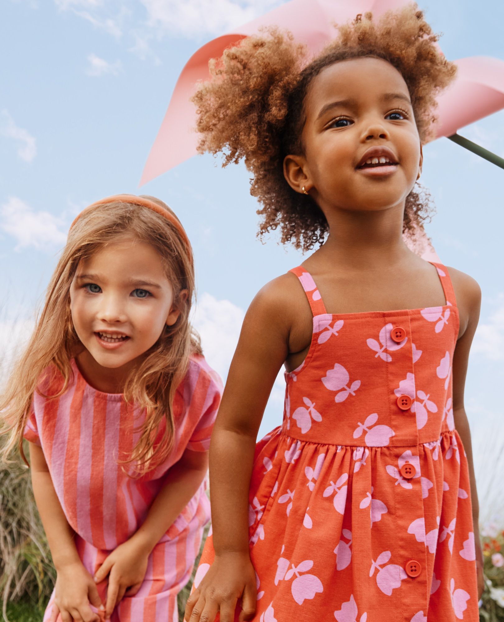 Sleeveless Linen Midi Dress with Pockets in Tossed Tulips on Red - main