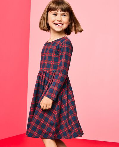 Long Sleeve Plaid Skater Dress with Pockets in Navy Holiday Plaid - main