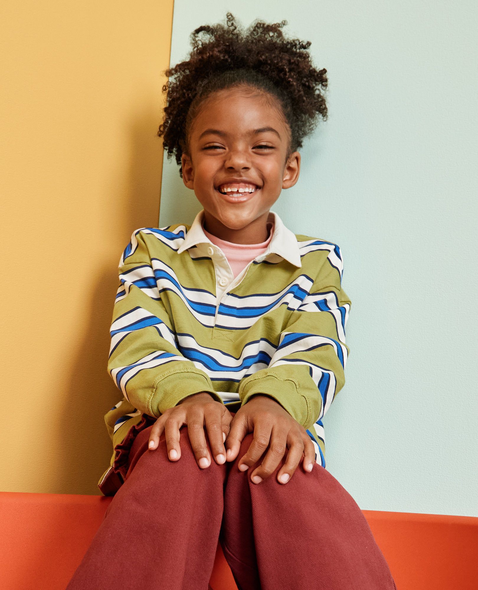 Long Sleeve Oversized Polo Shirt in Moss Green Stripe - main