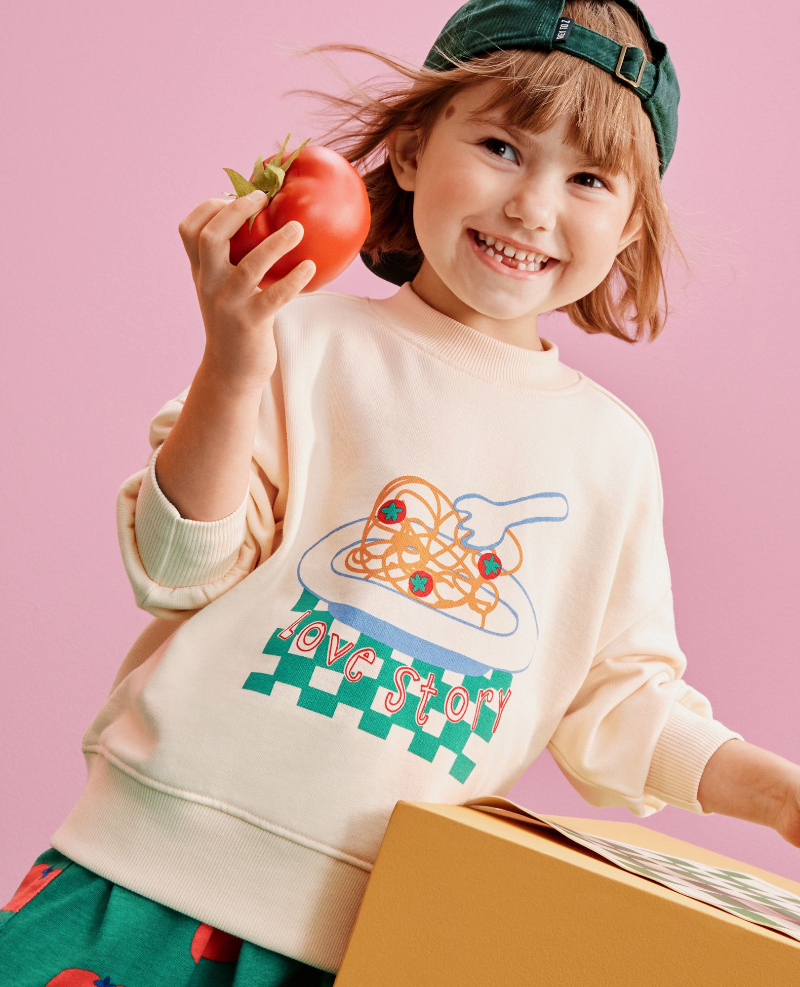 French Terry Graphic Sweatshirt in Pasta Love on Almond Oil - main