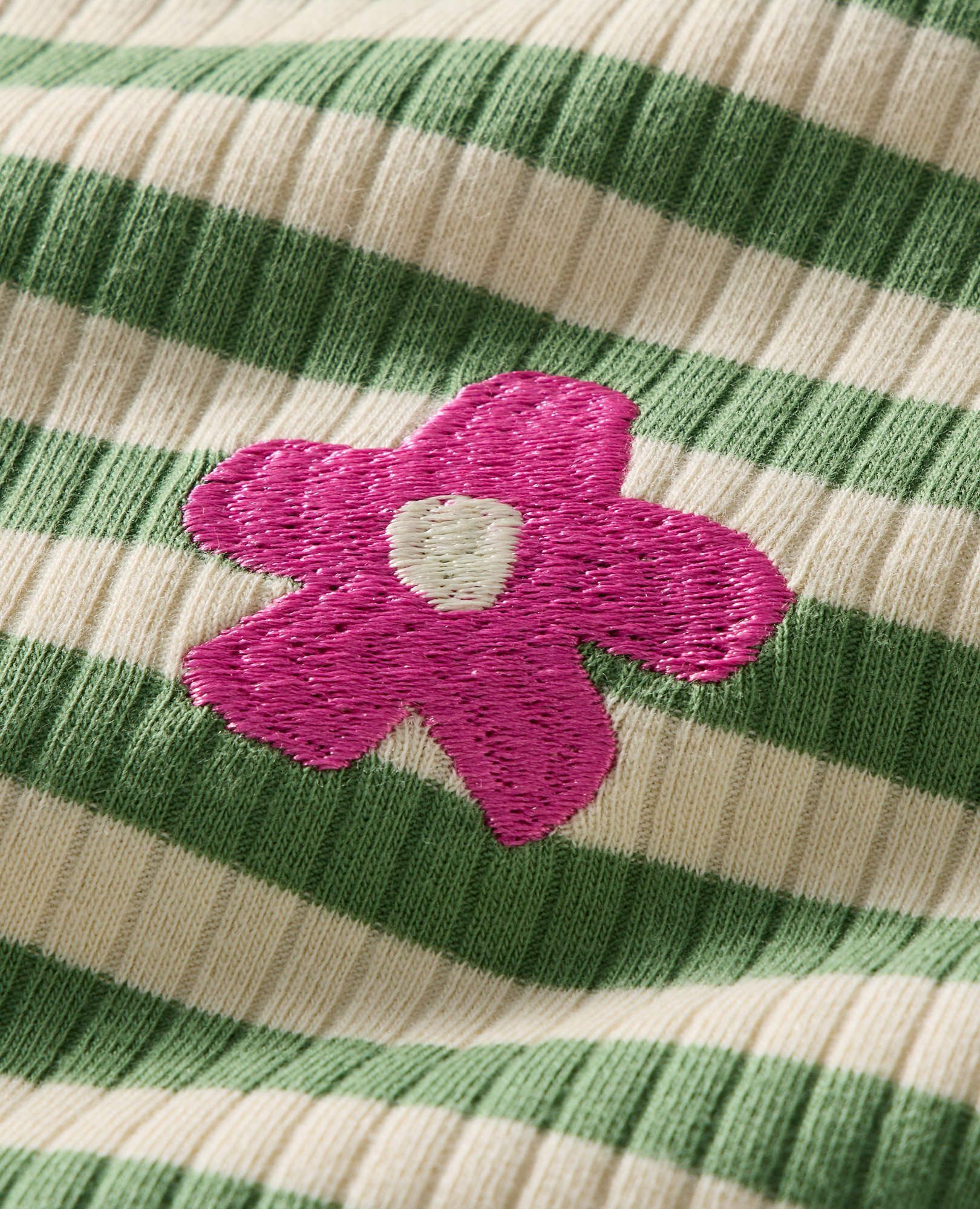 Relaxed Fit Ribbed Embroidered T-Shirt in Stone Green/Ecru - main