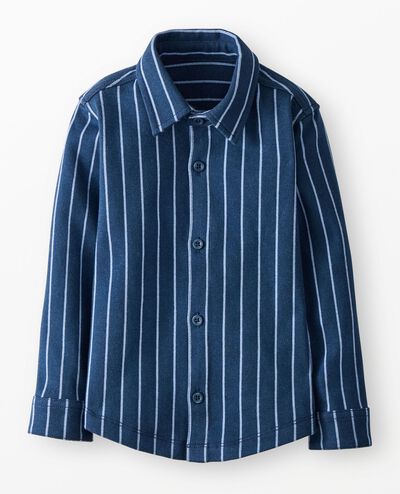 Relaxed Fit Jacquard Button Up Shirt in Blue Pinstripe - main