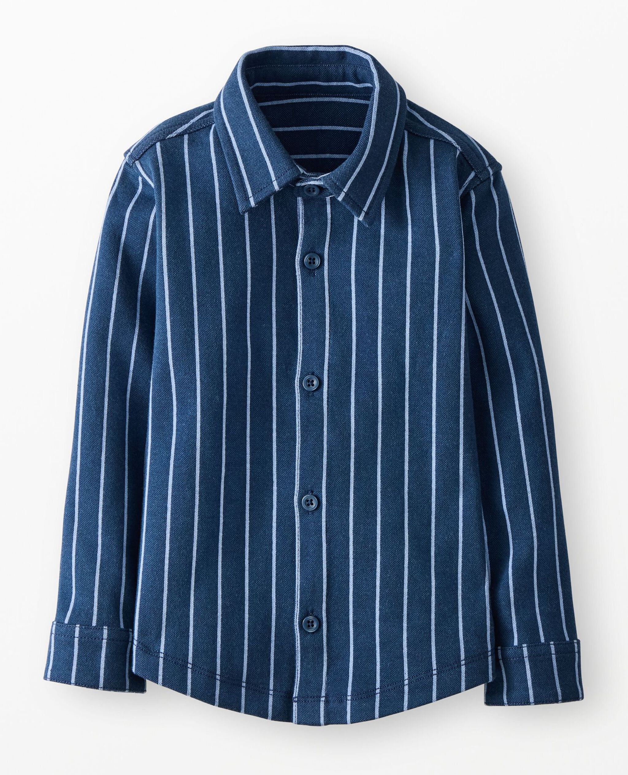 Relaxed Fit Jacquard Button Up Shirt in Blue Pinstripe - main