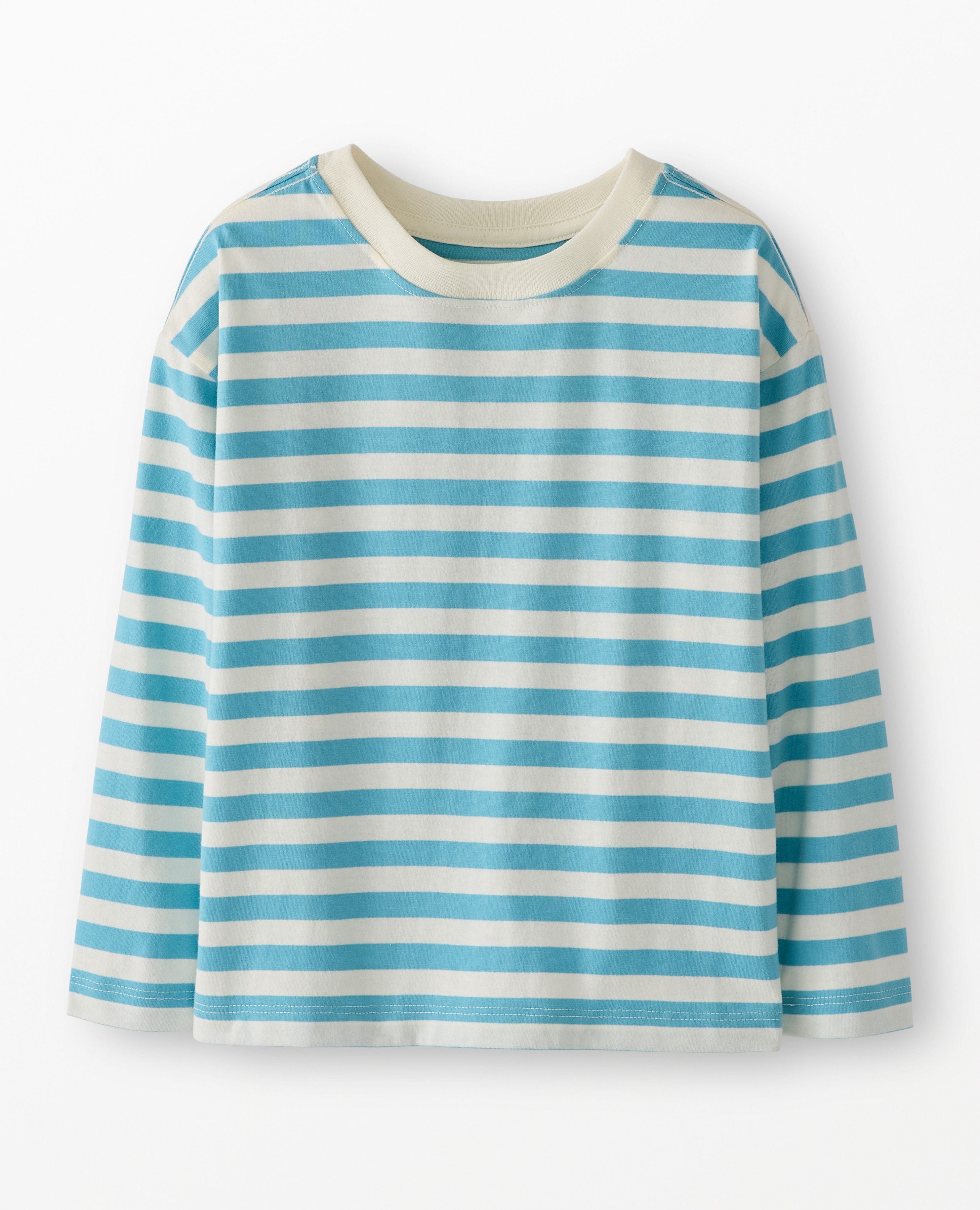 Long Sleeve Relaxed Fit Striped T-Shirt in Chalk Blue/Ecru - main