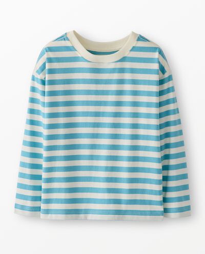 Long Sleeve Relaxed Fit Striped T-Shirt in Chalk Blue/Ecru - main