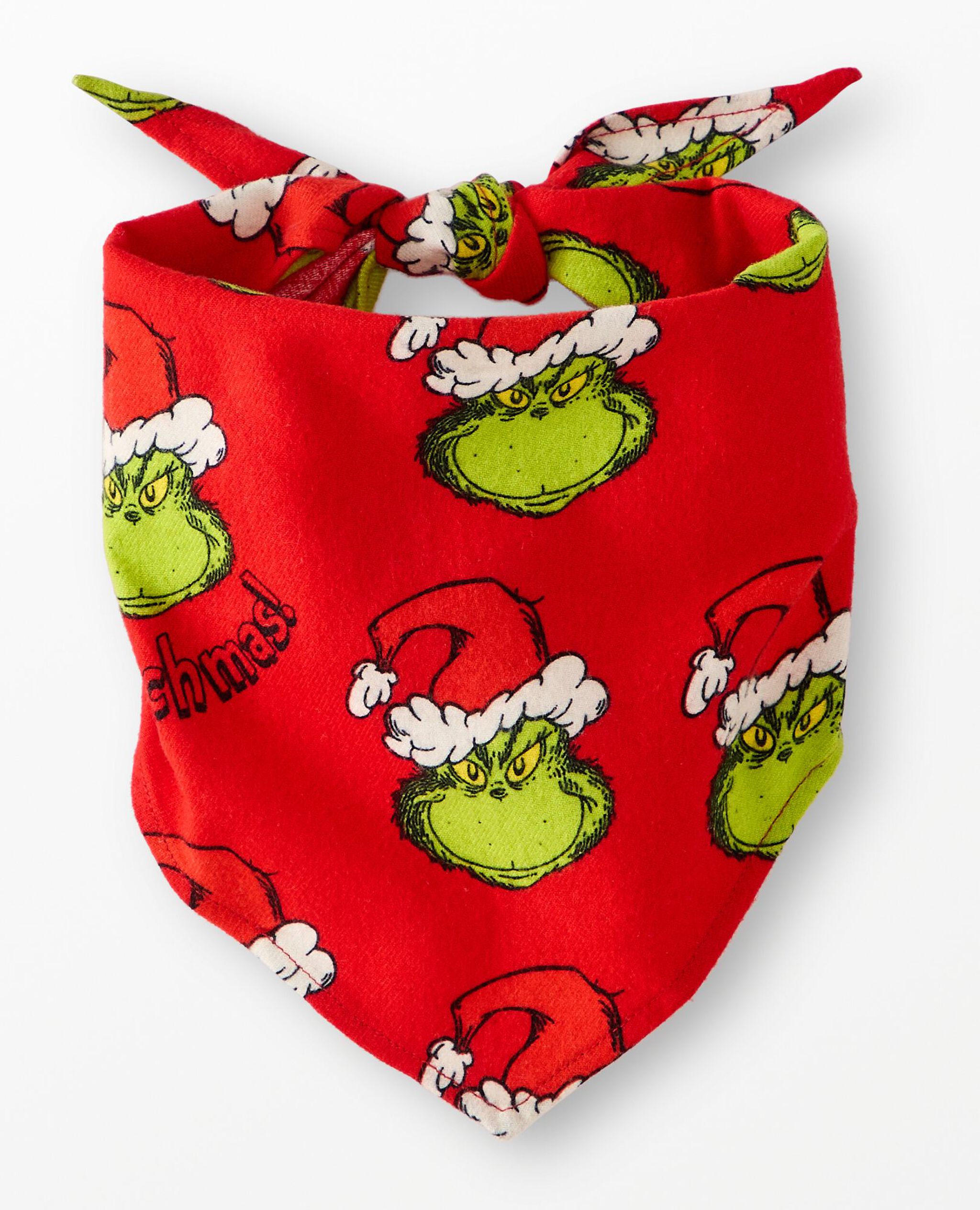 Dr. Seuss Grinch Flannel Dog Bandana in Merry Grinchmas on Red - main