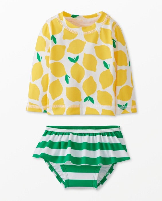 Girls' Lemon Stand On White Rash Guard & Skirted Bikini Bottom Set - Size Baby 6-12 mos by Hanna Andersson