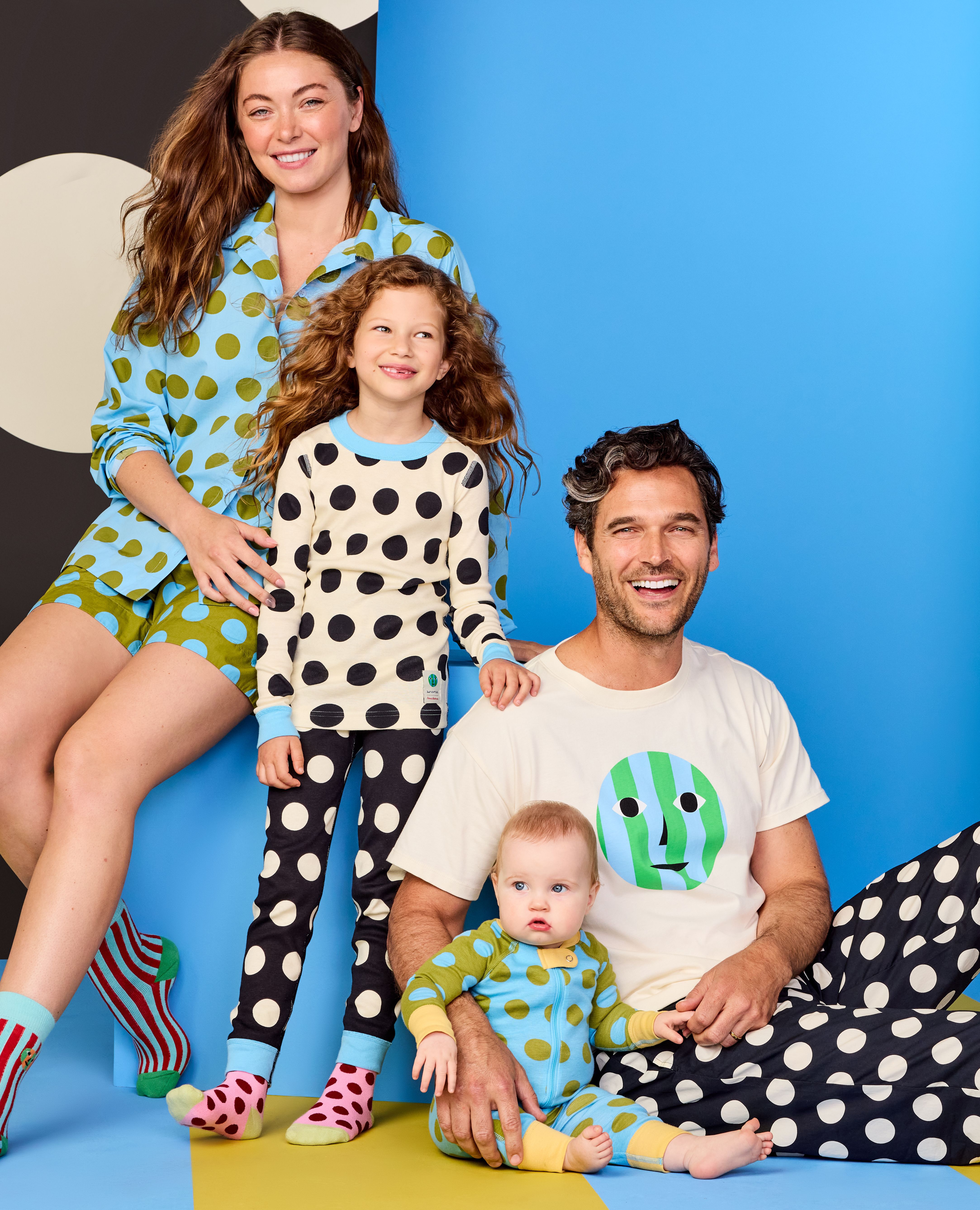 Women's Dusen Dusen Long Sleeve Poplin Pajama Set in Alaskan Blue/Golden Cypress Dots - main