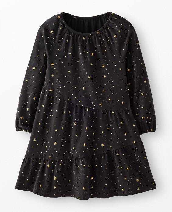 Girls’ Black Long Sleeve Sparkle Tiered Dress – Size Toddler 2 by Hanna Andersson
