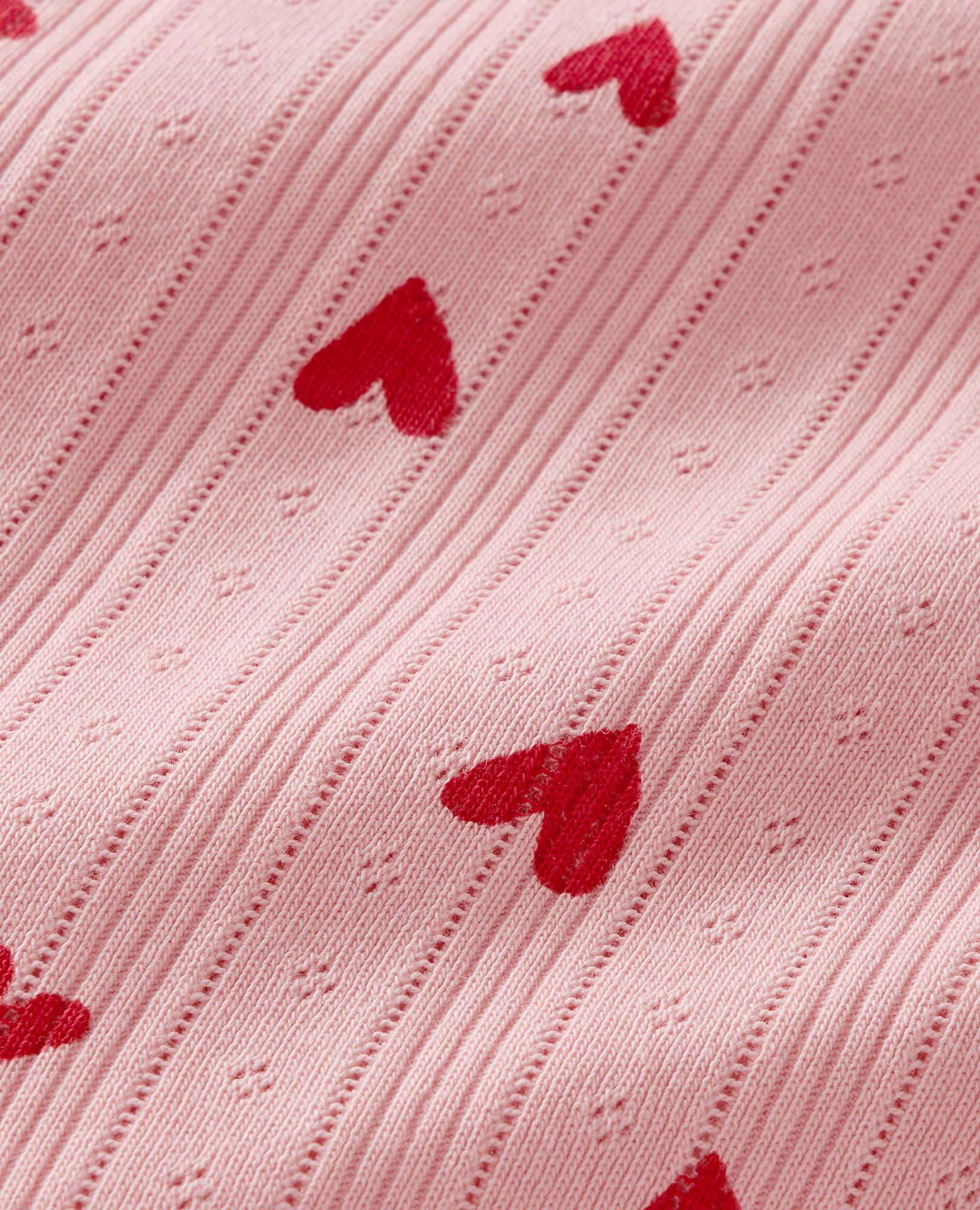 Long Sleeve Pointelle Dress with Pockets in Flourishing Hearts on Pink Frosting - main