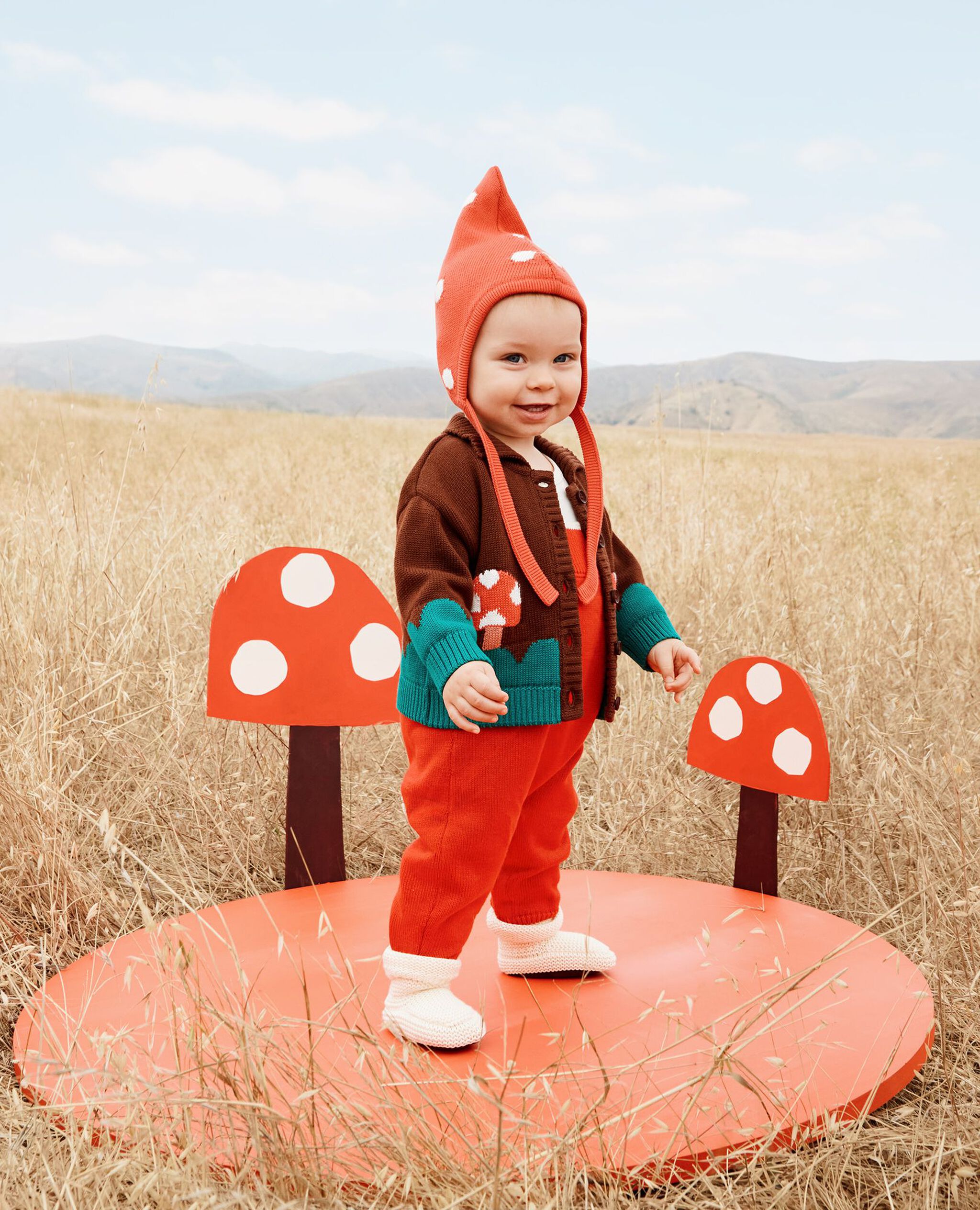 Baby Mushroom Cardigan & Hat Set in Mushroom on Brown - main