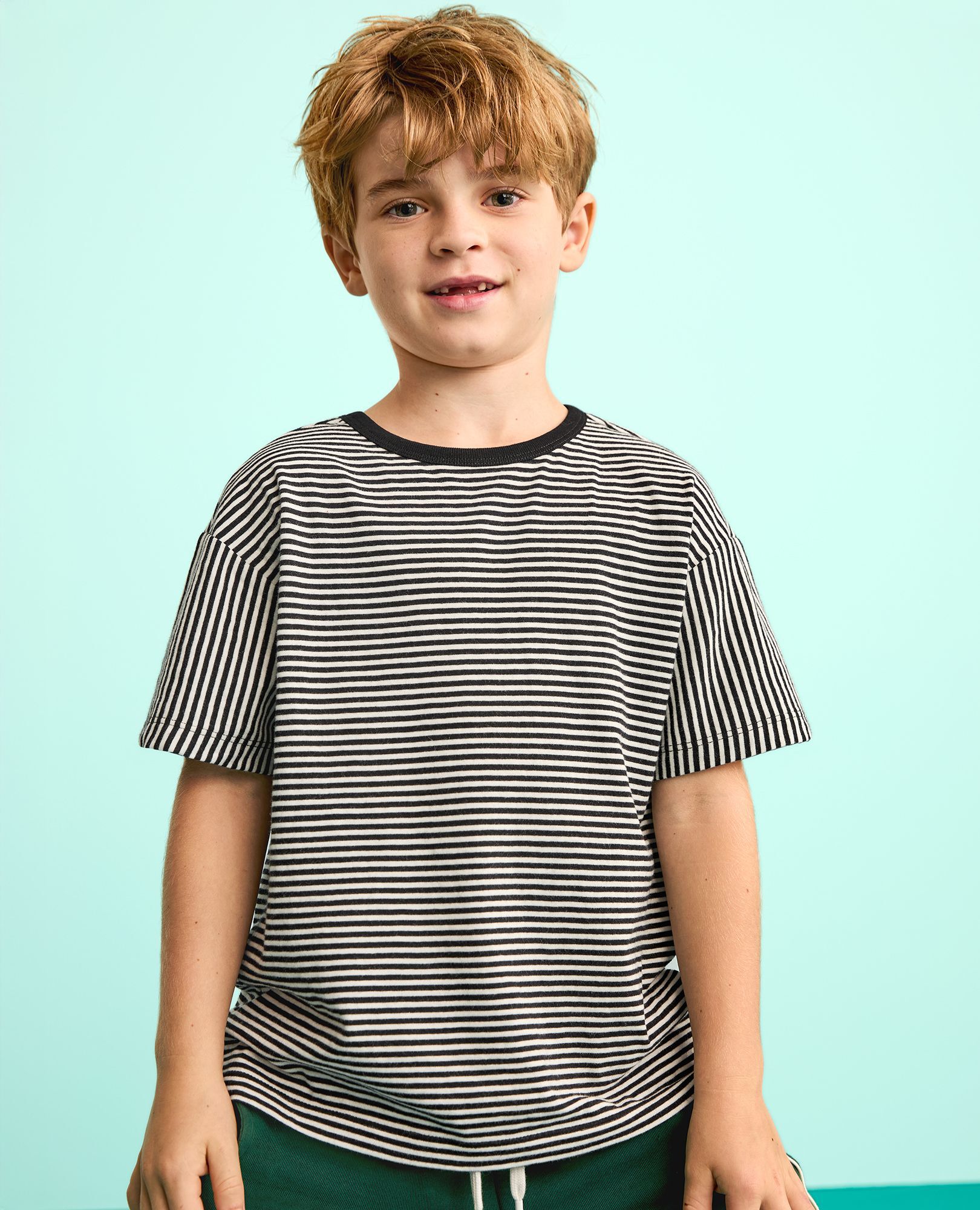 Relaxed Fit Mix-Striped T-Shirt in Black/Ecru - main