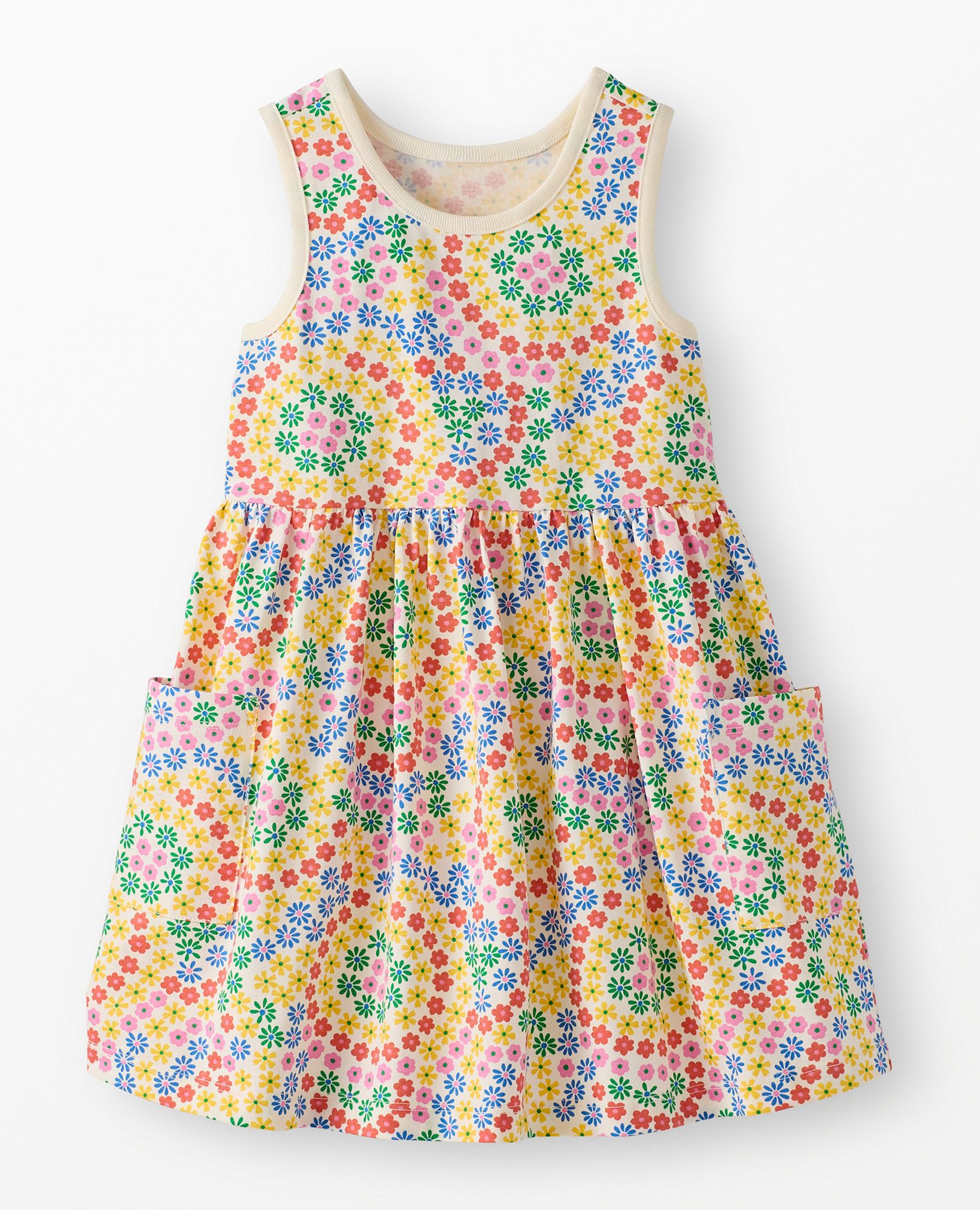Sleeveless Playground Dress with Pockets in Swirly Floral on Ecru - main