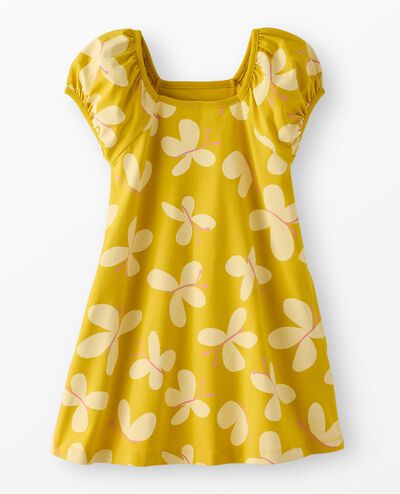 Puff Sleeve Dress with Pockets in Butterflies on Yellow - main