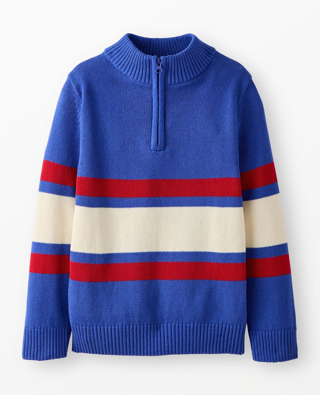 Quarter Zip Sweater in Blue/Ecru/Red - main