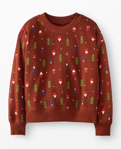 Holiday Waffle Crewneck in Forest Gnomes on Brown - main