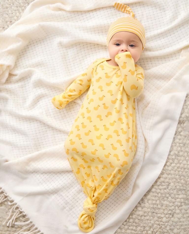 Baby Layette Knotted Gown in HannaSoft™ in Pepper the Duck on Limoncello - main