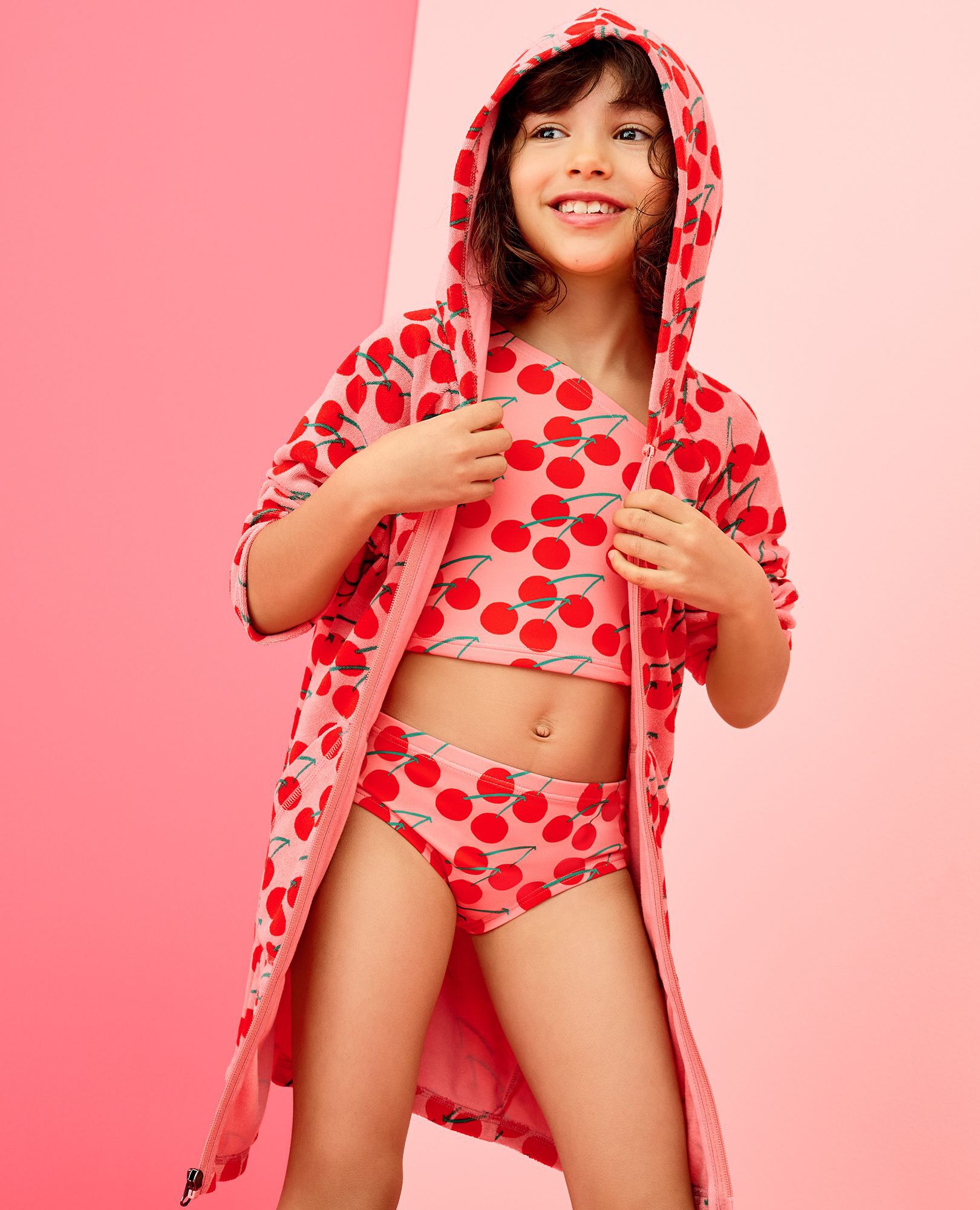 Long Sleeve Loop Terry Hoodie Cover Up in Summer Cherries - main