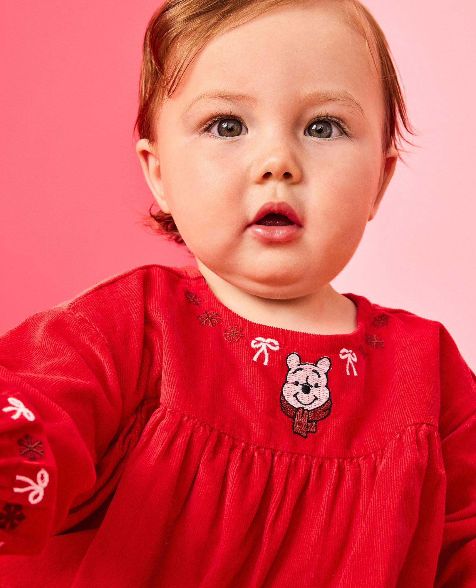 Baby Disney Winnie the Pooh Holiday Corduroy Dress in Winnie the Pooh and Piglet on Red - main