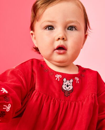 Baby Disney Winnie the Pooh Holiday Corduroy Dress in Winnie the Pooh and Piglet on Red - main