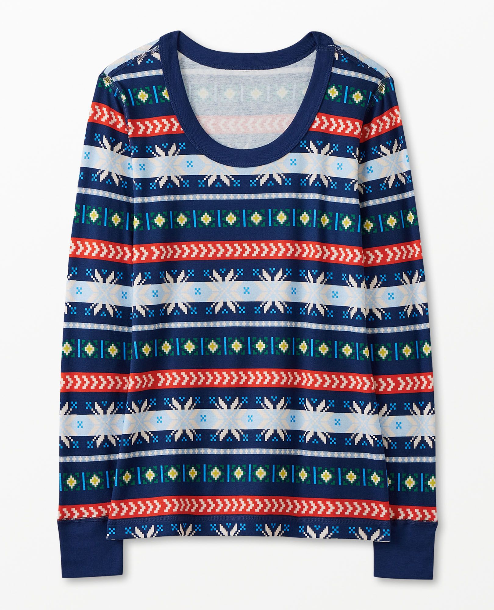 Women's Holiday Long John Pajama Top in Scandi Snowflake Fairisle - main