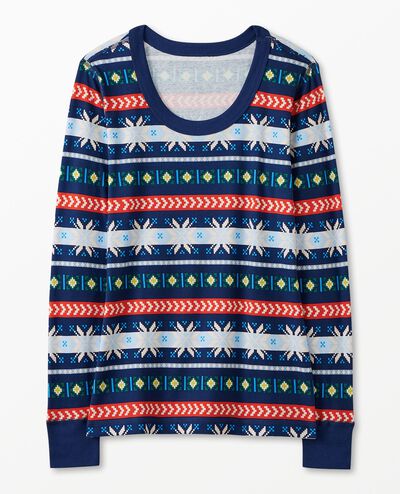 Women's Holiday Long John Pajama Top in Scandi Snowflake Fairisle - main
