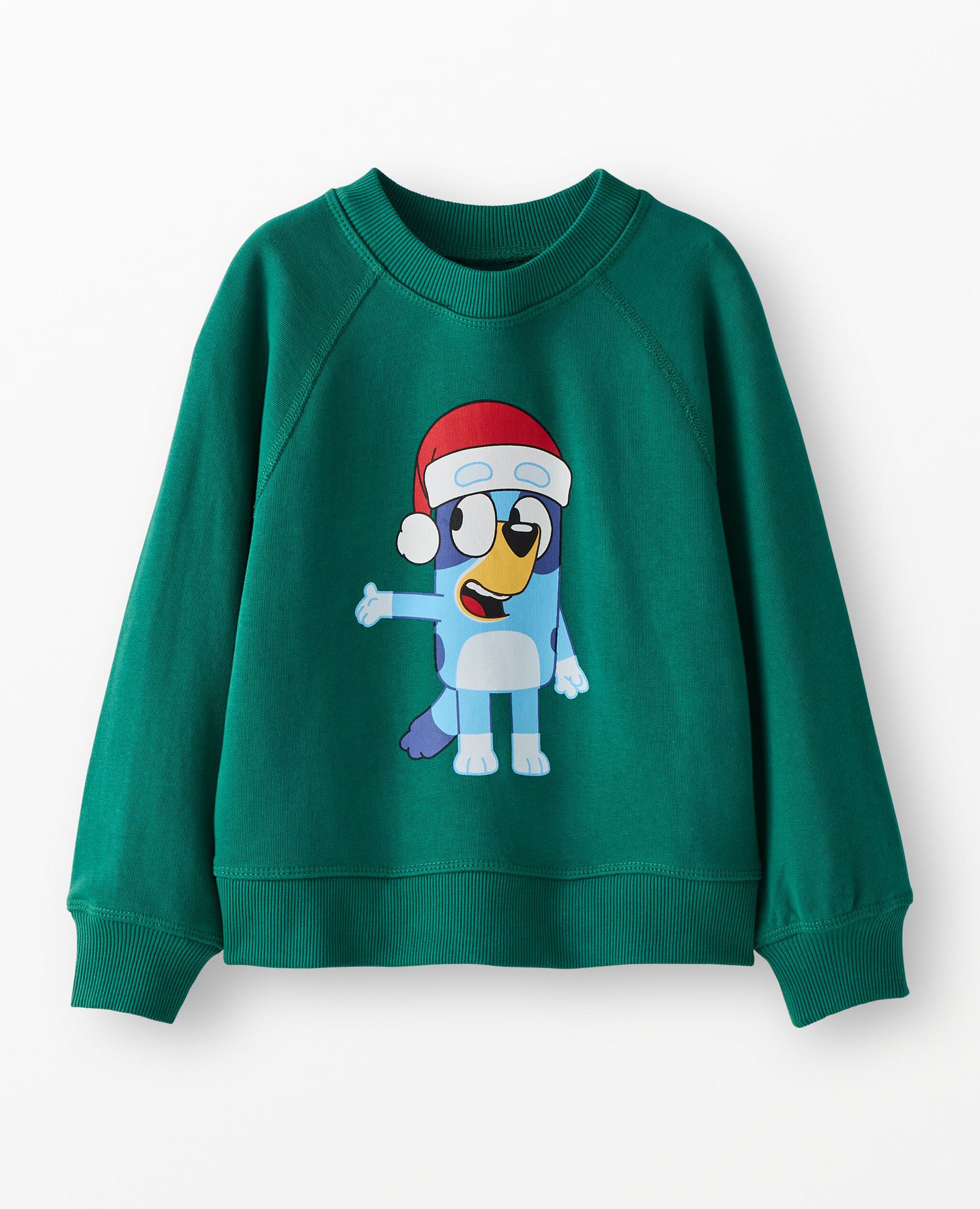 Bluey Holiday French Terry Sweatshirt in Festive Bluey on Green - main