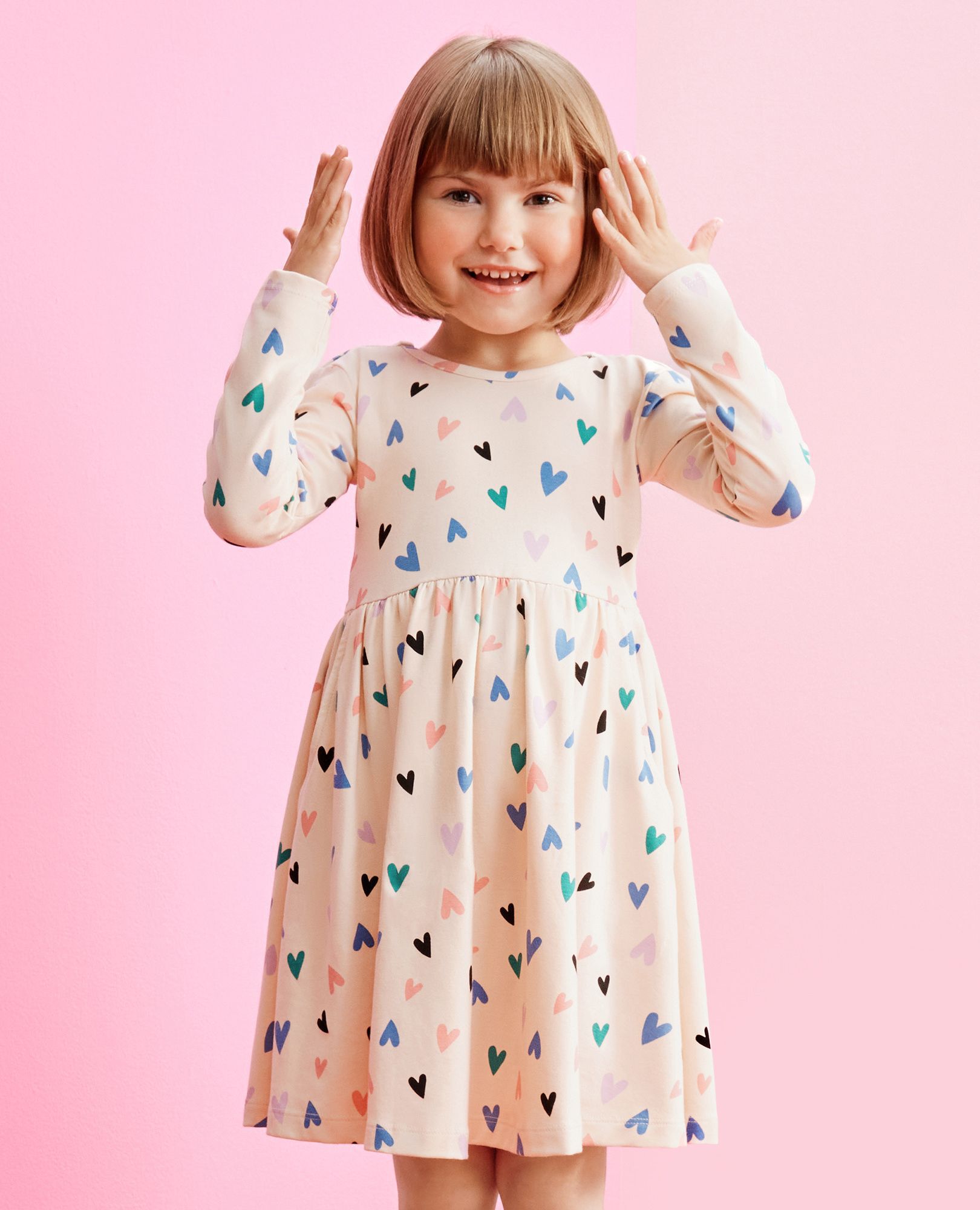 Long Sleeve Skater Dress with Pockets in Fluttering Hearts - main