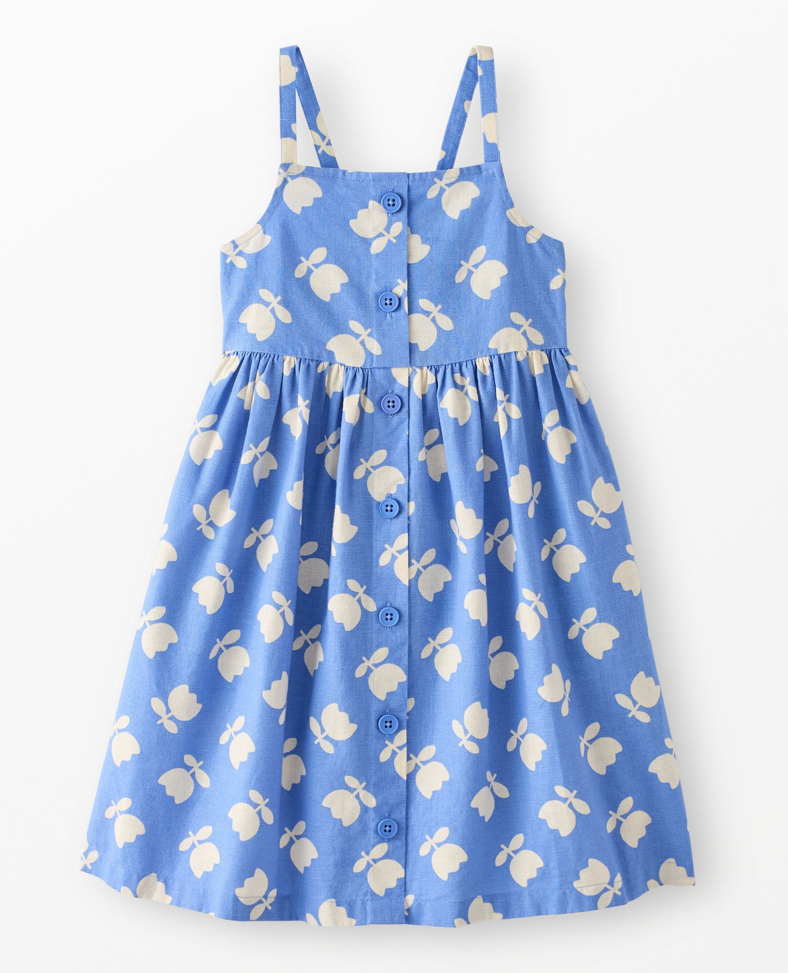 Sleeveless Linen Midi Dress with Pockets in Tossed Tulips on Blue - main
