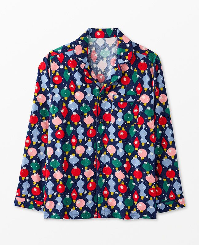 Adult Holiday Flannel Pajama Top in Shiny Bright Ornaments - main