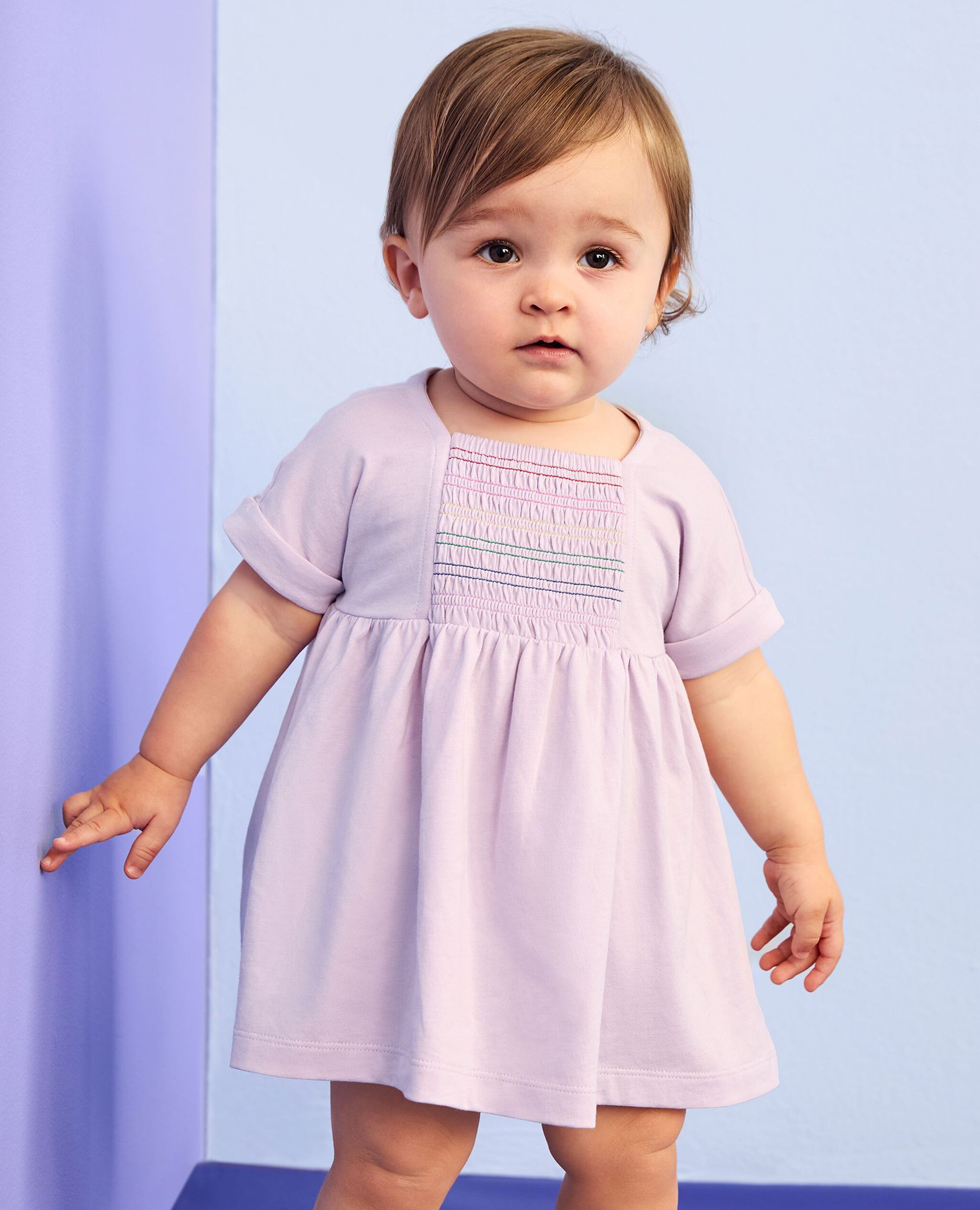 Baby Dolman Sleeve Smocked Dress & Bloomers Set in Orchid Hush - main