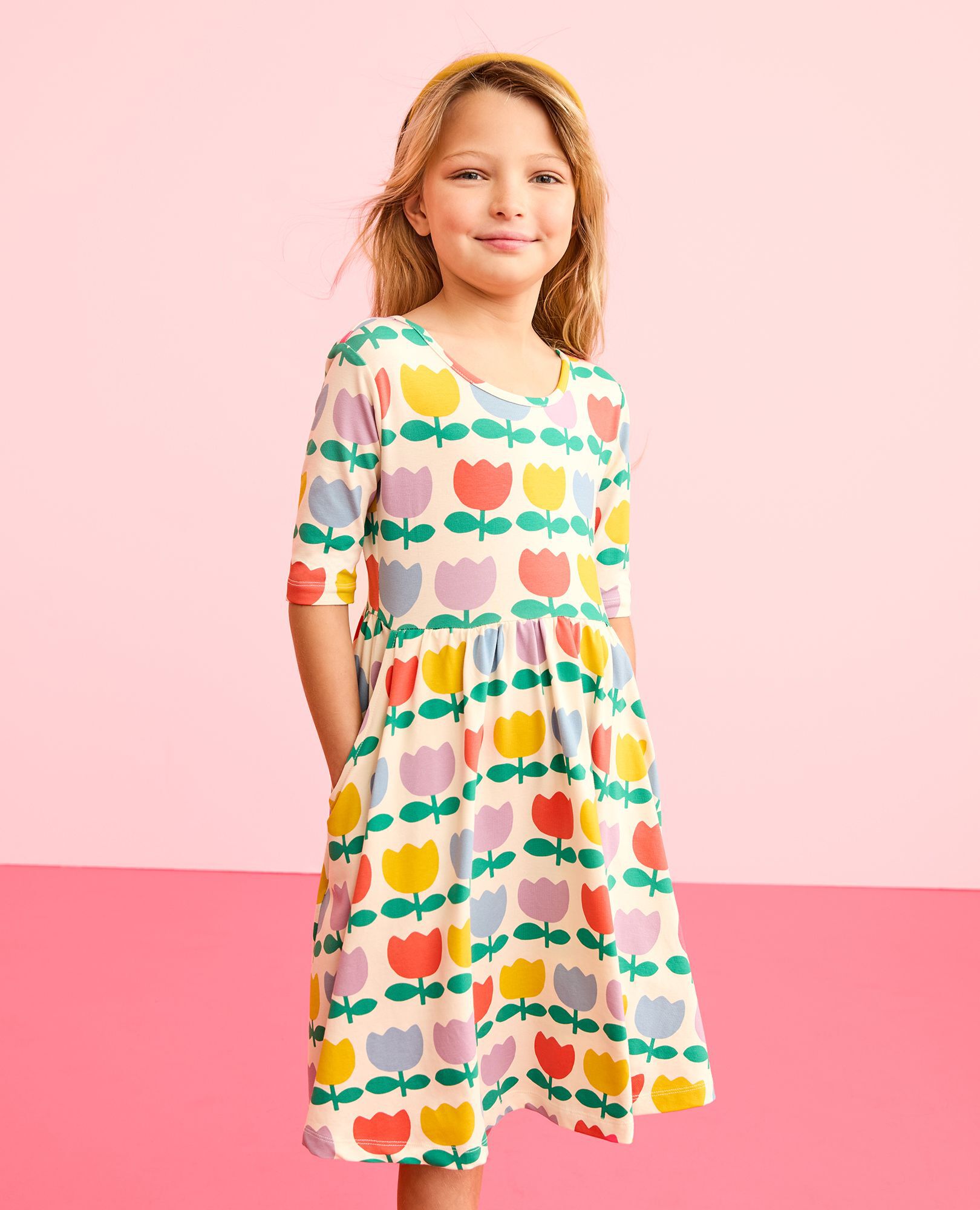 Skater Dress with Pockets in Rainbow Tulips - main