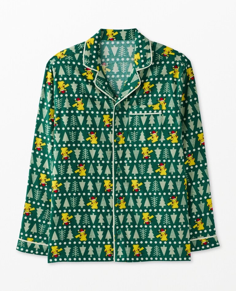 Adult Pokémon Holiday Flannel Pajama Top in pikachu trees - main